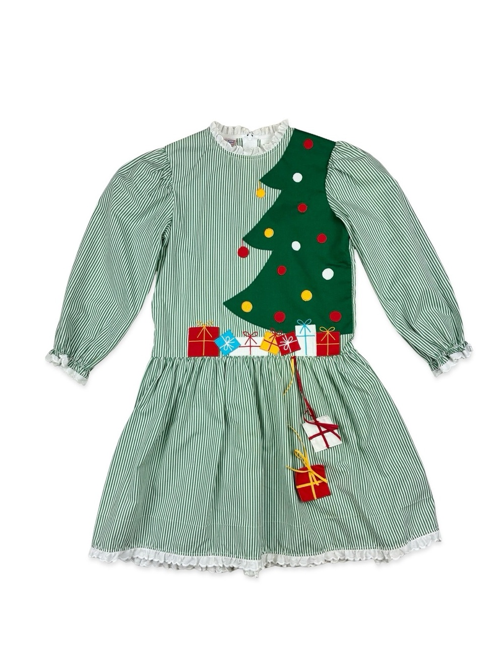 Youngland Vintage Green Striped Christmas Tree Dress